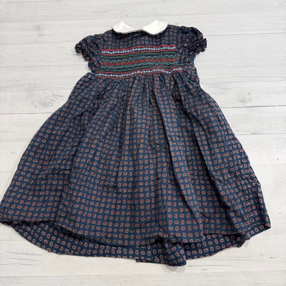 Vintage girls smocked dress white collar no‎ size
